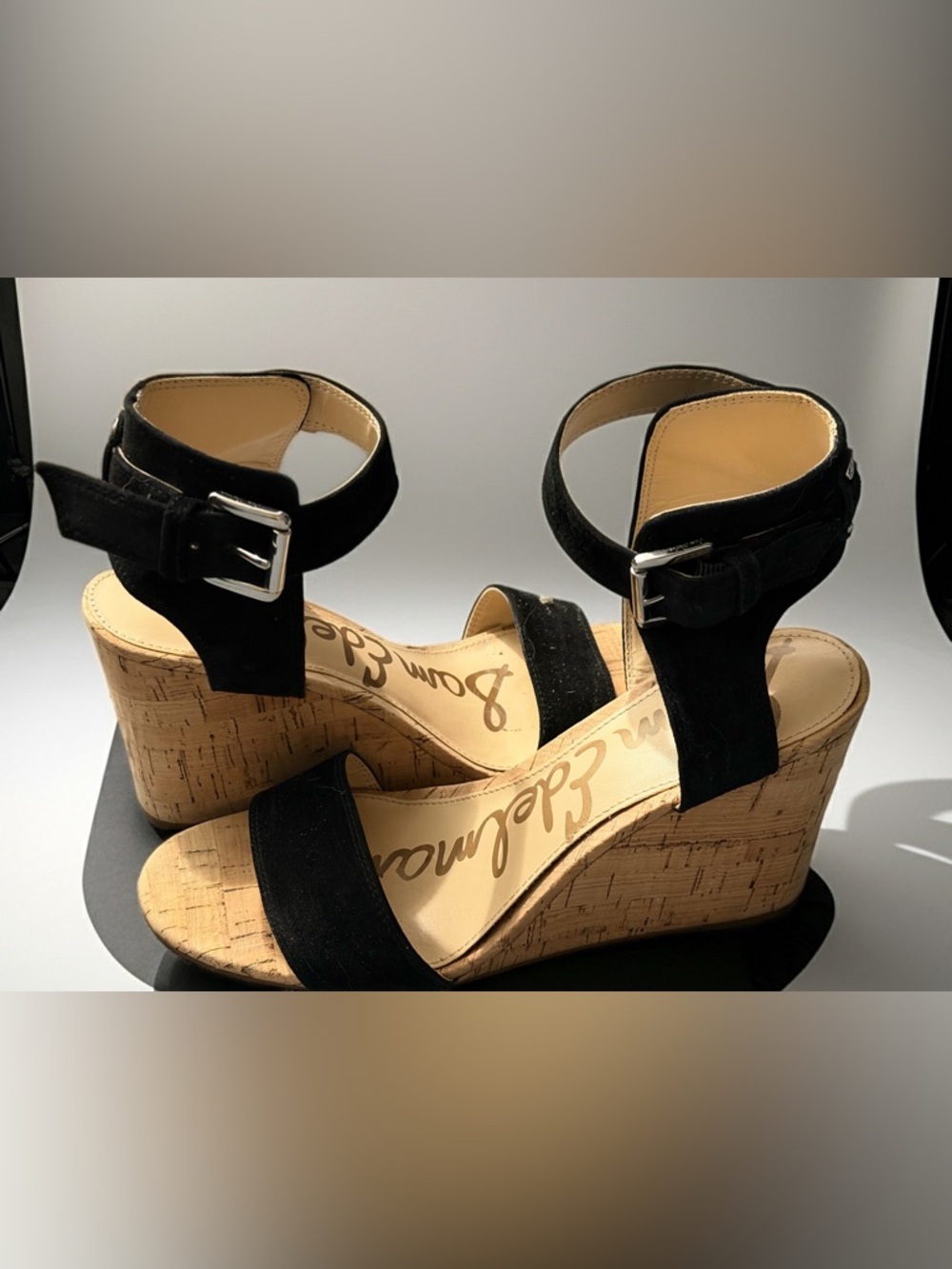Sam Edelman Black Cork Wedge Sandals